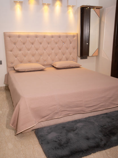 Bronze Textured Cotton Double Bedcover With 2 Pillow Covers