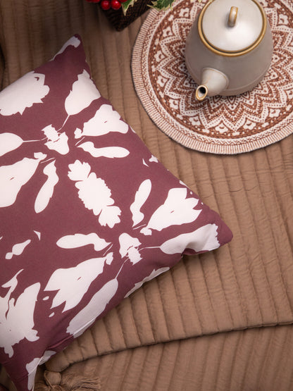 Set Off 2 Light Maroon And Peach Cotton Square Cushion Cover