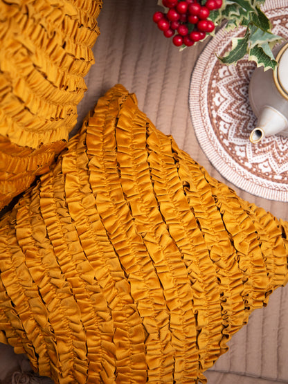 Mustard Designer Velvet Square Cushion Cover