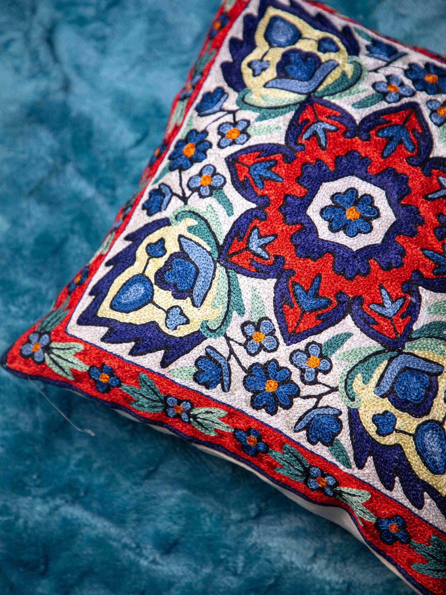 Kashmiri Hand Embroidered Multi Cotton Cushion Cover