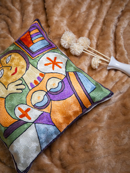 Kashmiri Hand Embroidered Multi Cotton Cushion Cover