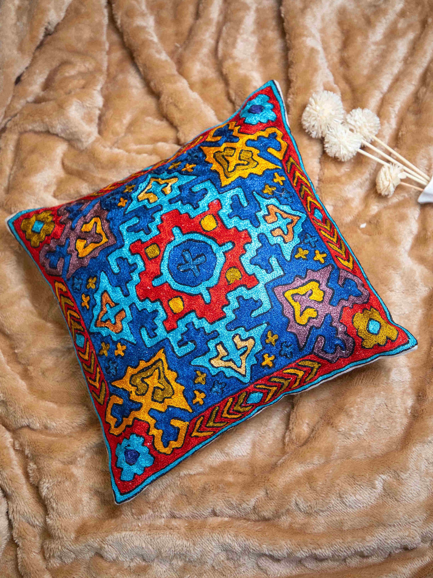 Kashmiri Hand Embroidered Multi Cotton Cushion Cover