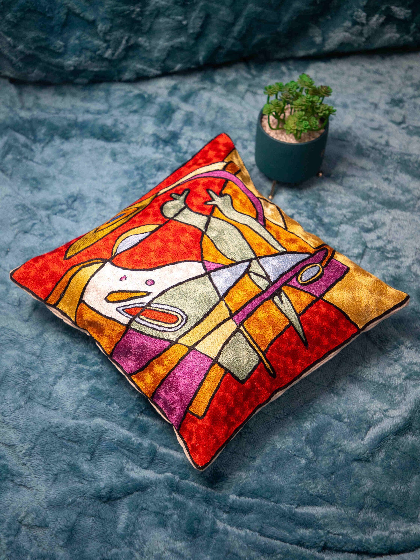 Kashmiri Hand Embroidered Multi Cotton Cushion Cover