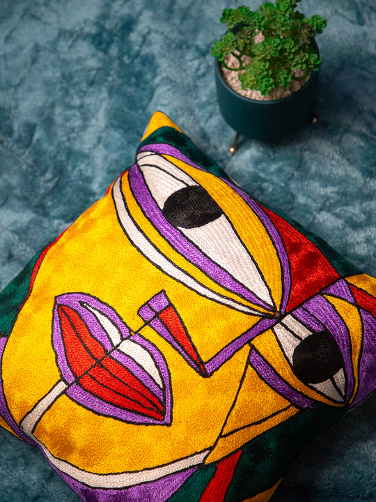 Kashmiri Hand Embroidered Multi Cotton Cushion Cover