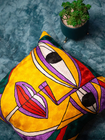 Kashmiri Hand Embroidered Multi Cotton Cushion Cover