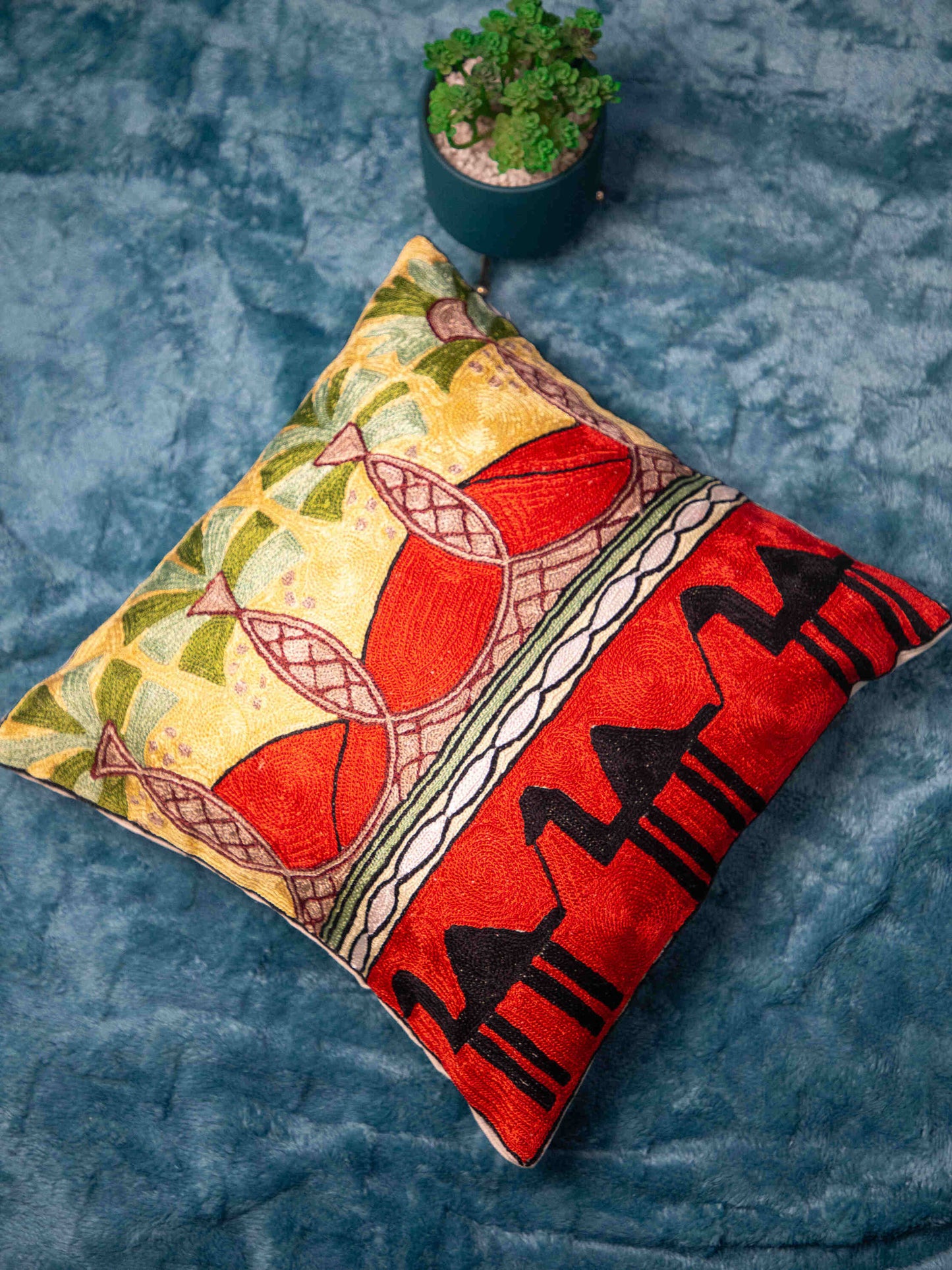 Kashmiri Hand Embroidered Multi Cotton Cushion Cover