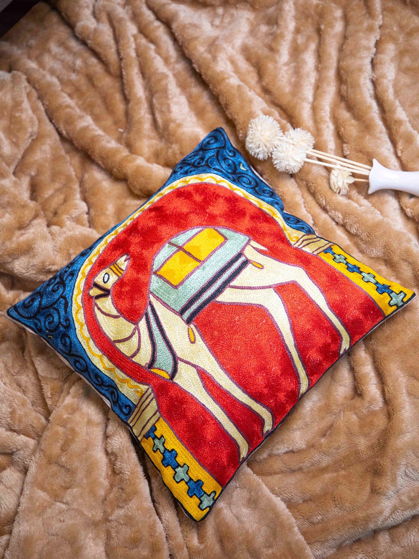 Kashmiri Hand Embroidered Multi Cotton Cushion Cover