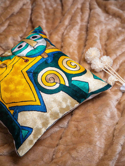 Kashmiri Hand Embroidered Multi Cotton Cushion Cover