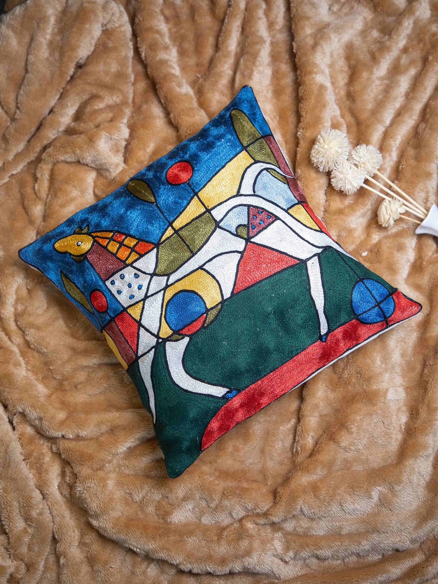 Kashmiri Hand Embroidered Multi Cotton Cushion Cover