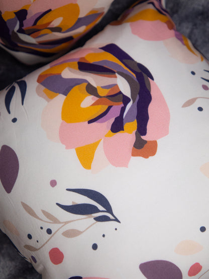 White &amp; Multicolor Flower Cotton Square Cushion Cover Set Off 2