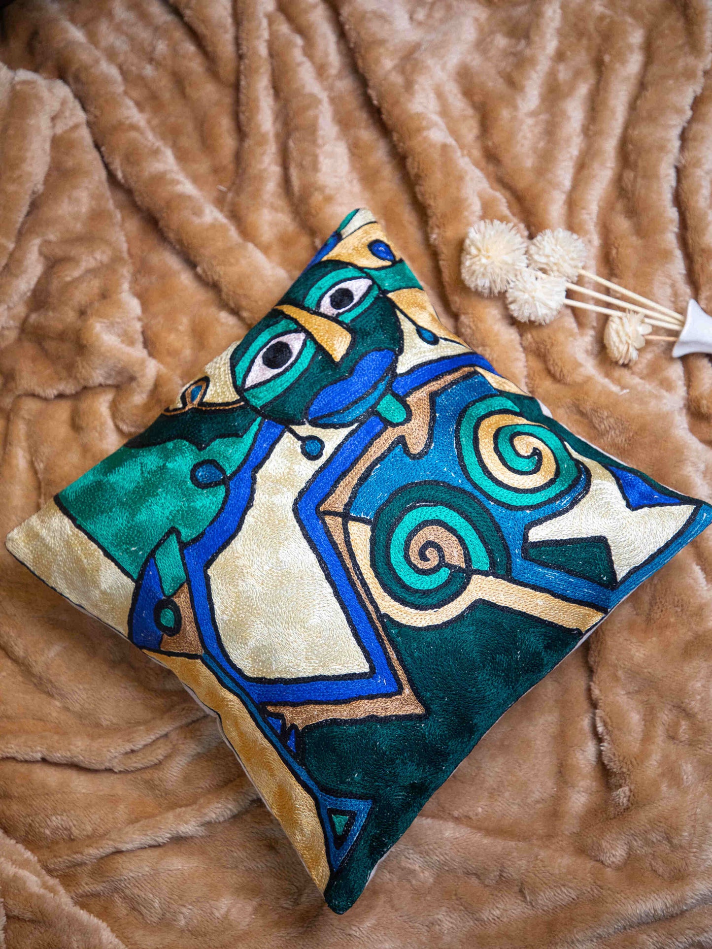 Kashmiri Hand Embroidered Multi Cotton Cushion Cover