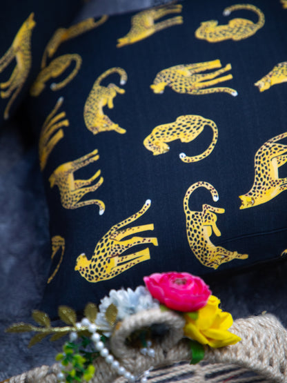 Black And Animal Print Cotton Square Cushion Cover Set off 2