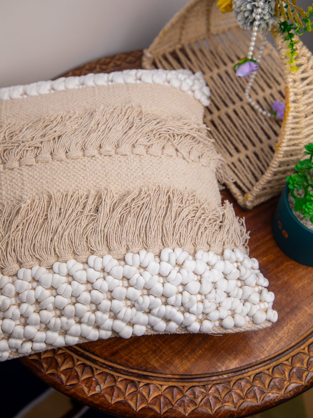 Beige Handloom &nbsp;Square Cushion Cover