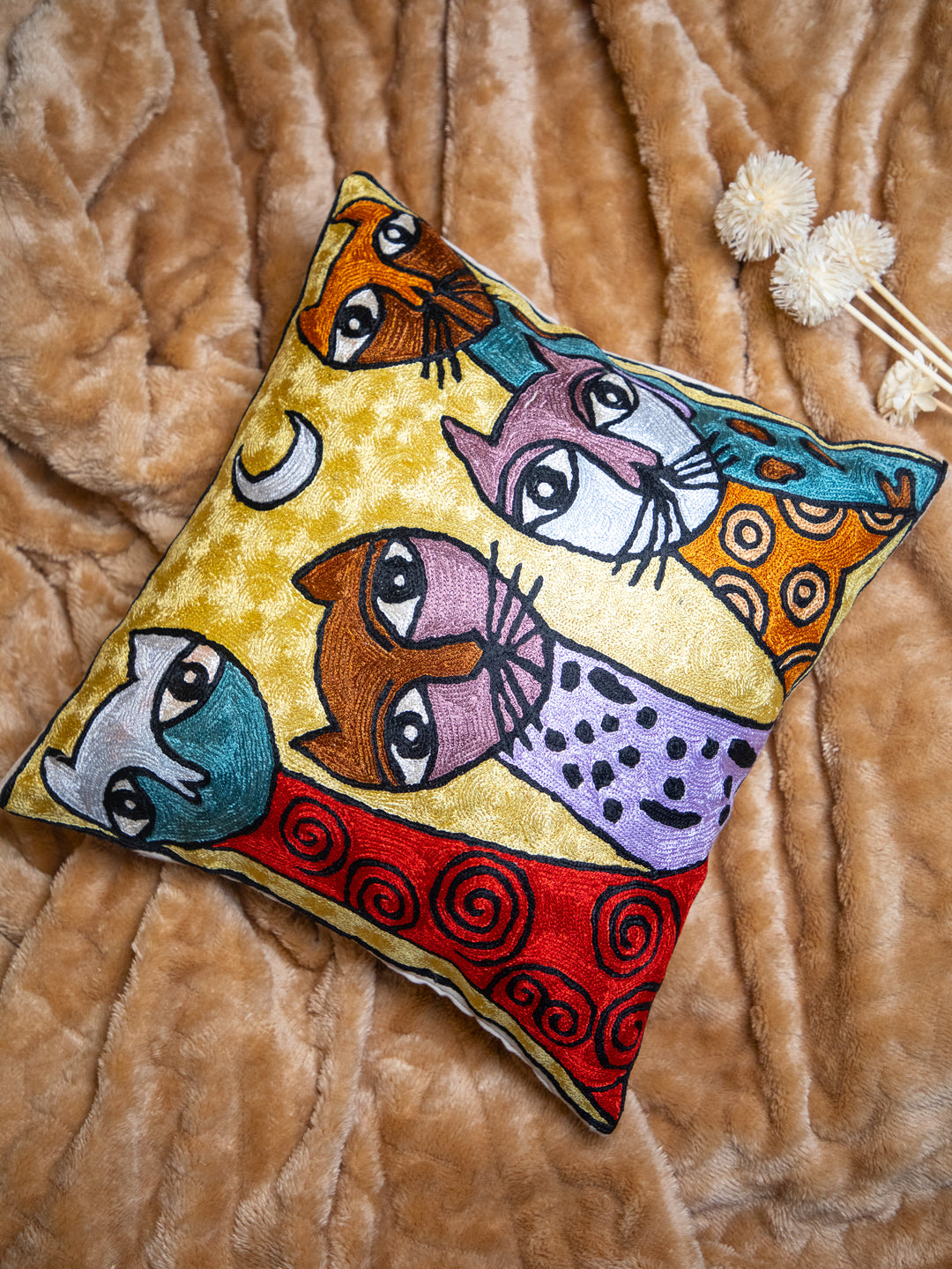 Kashmiri Hand Embroidered Multi Cotton Cushion Cover