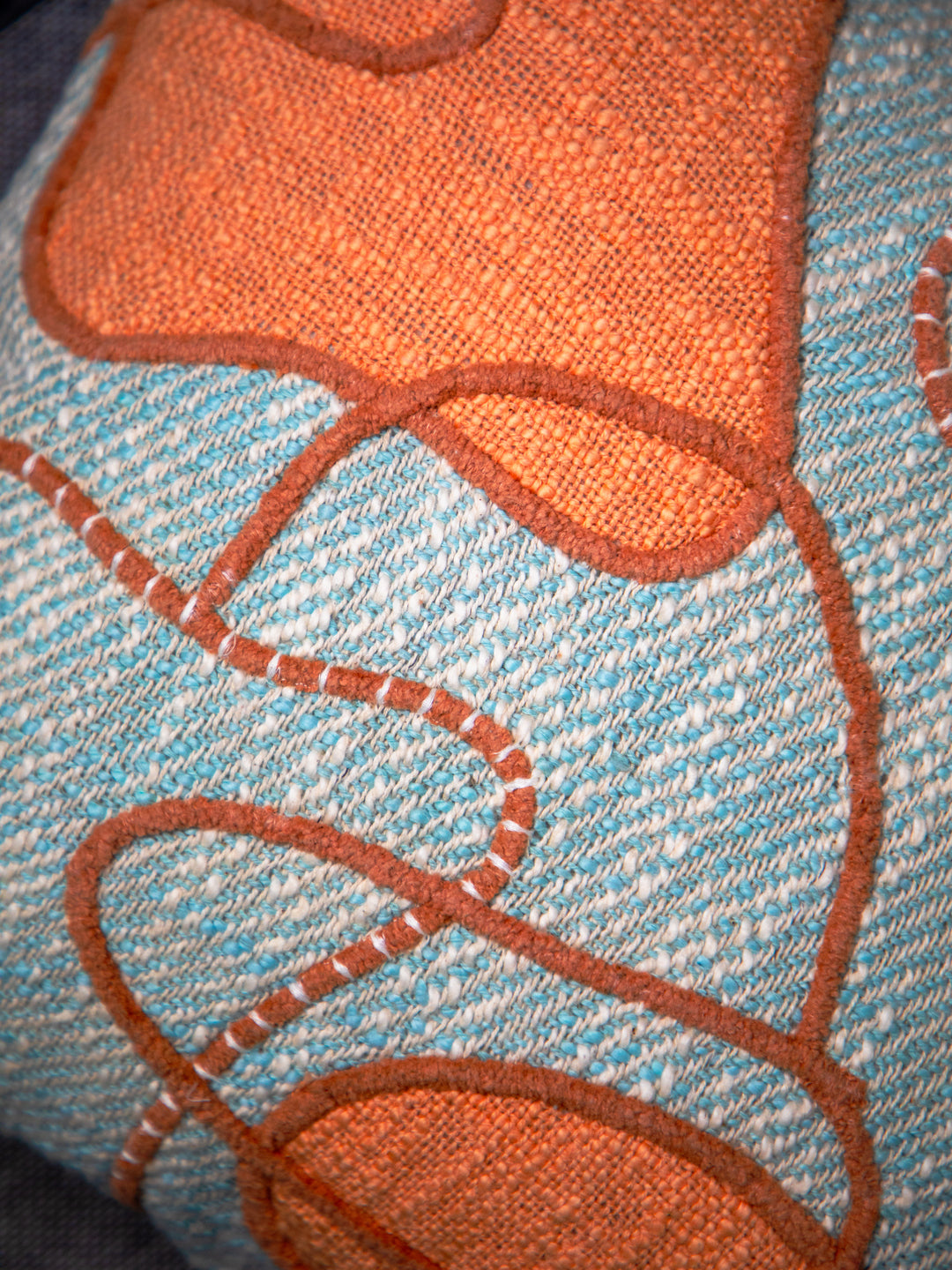 Sky Blue Jute Embroidery Square Cushion Cover