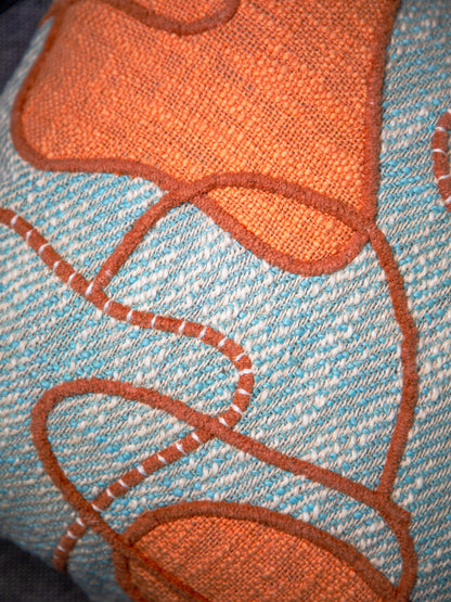 Sky Blue Jute Embroidery Square Cushion Cover