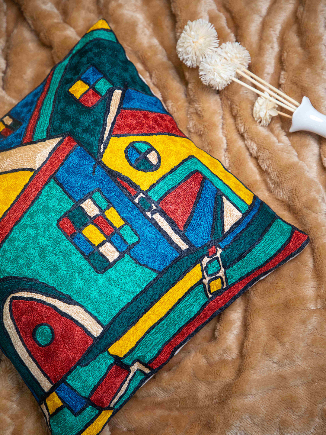 Kashmiri Hand Embroidered Multi Cotton Cushion Cover