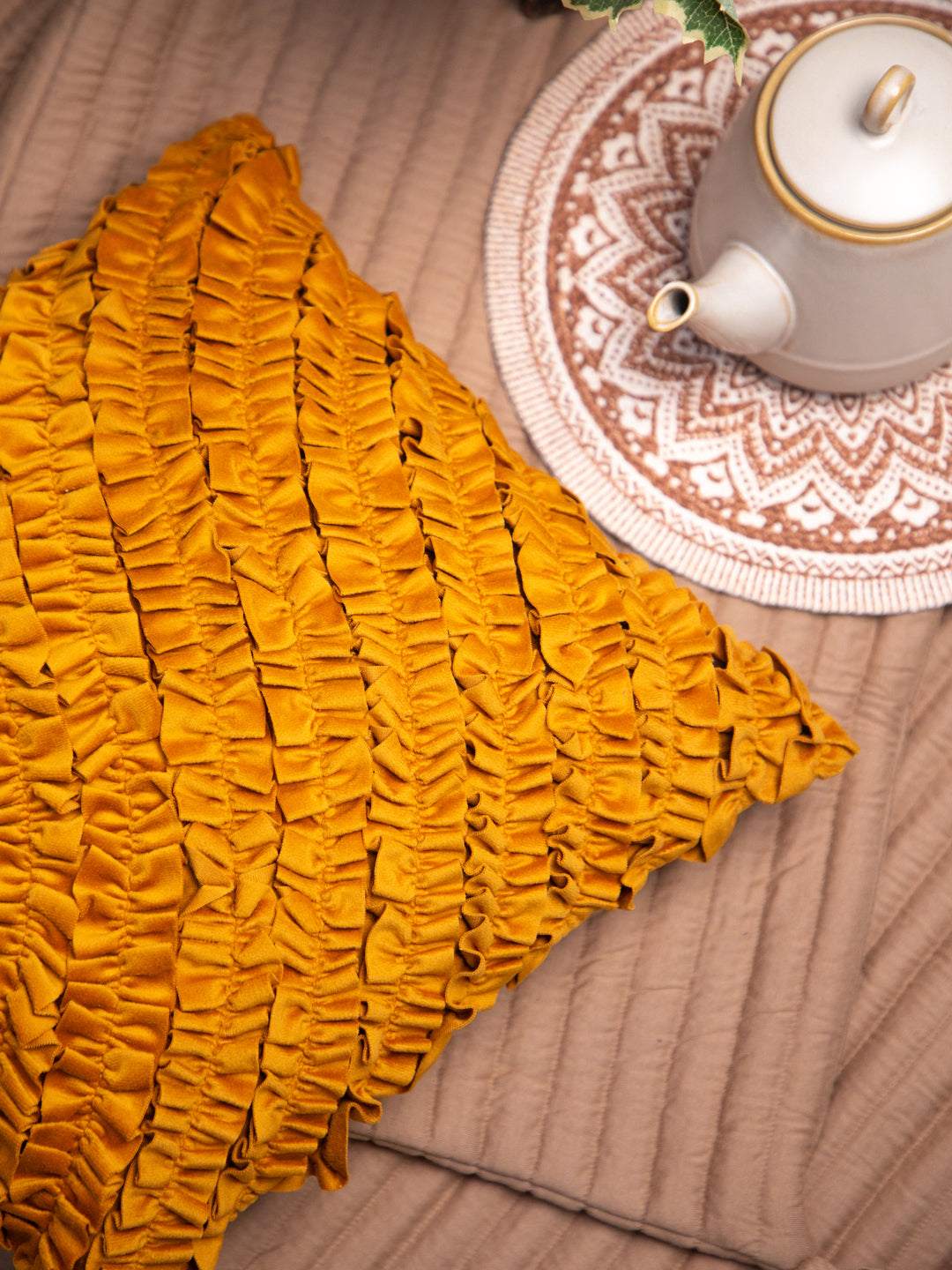 Mustard Designer Velvet Square Cushion Cover