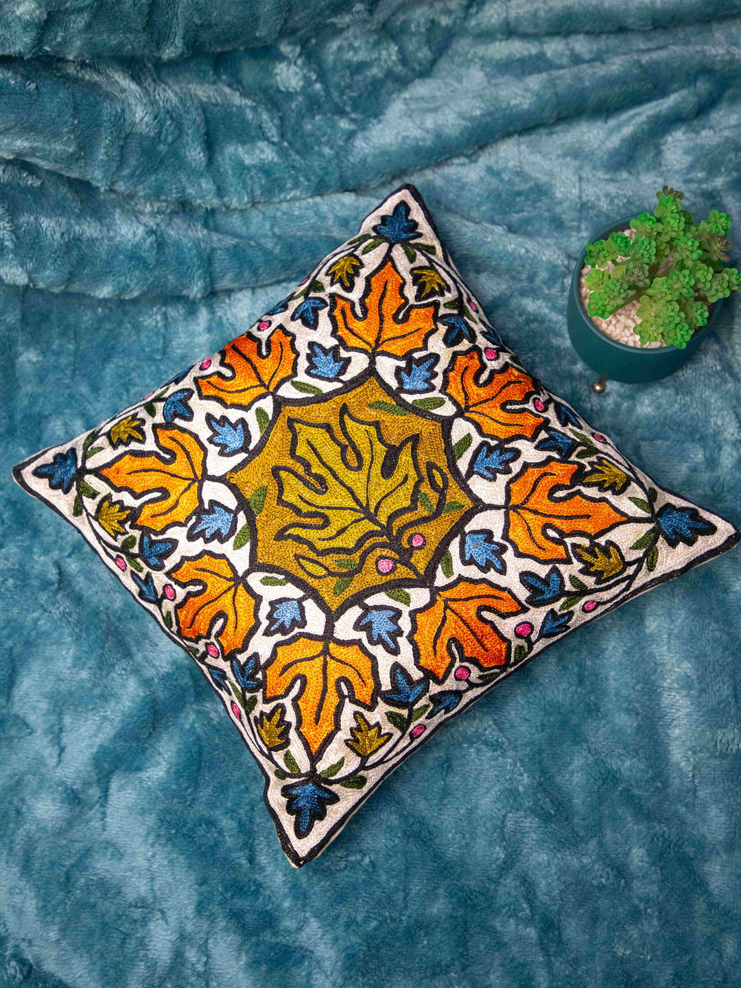 Kashmiri Hand Embroidered Multi Cotton Cushion Cover
