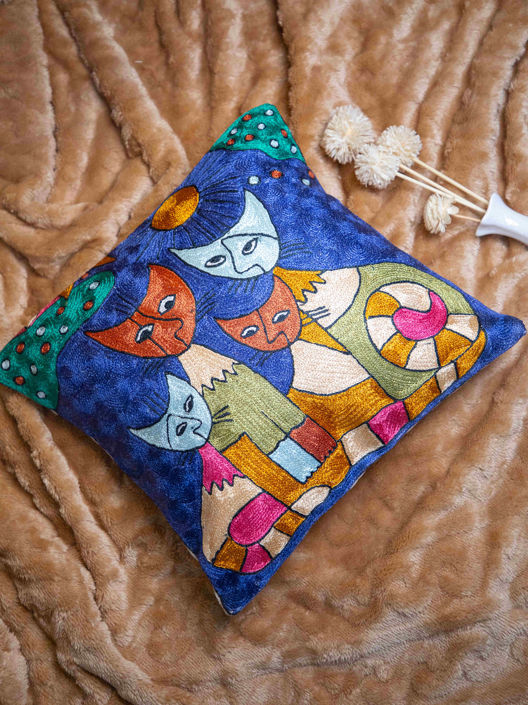 Kashmiri Hand Embroidered Multi Cotton Cushion Cover