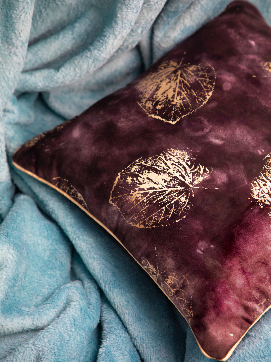 Maroon Foil Printed Square Cushion Cover