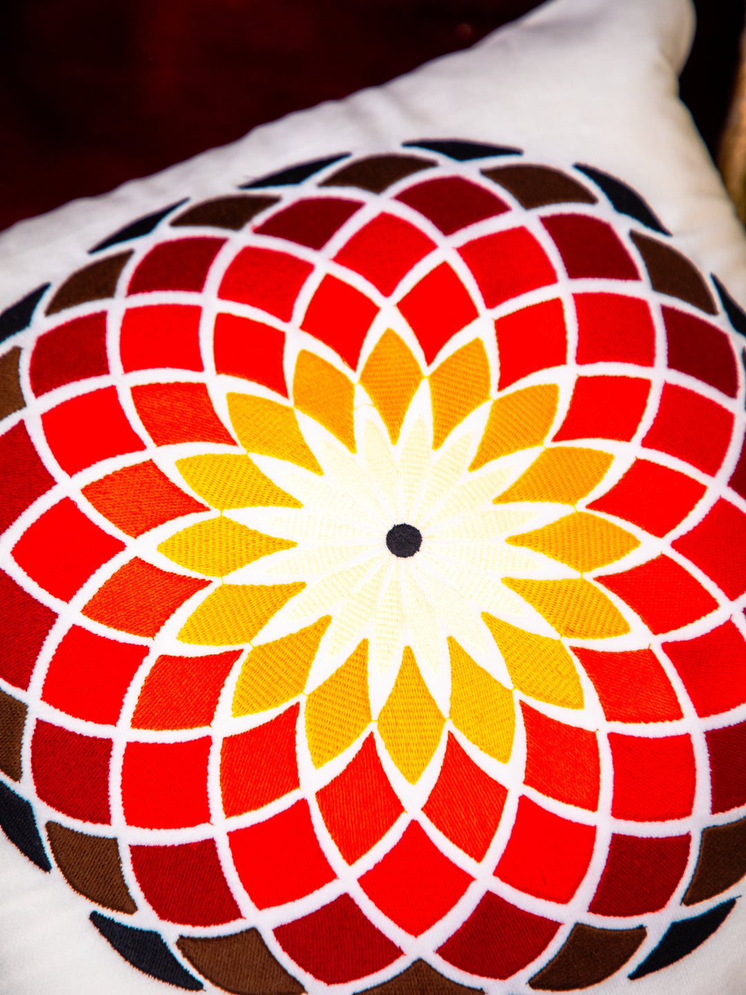 White Velvet And Multicolor Flower Embroidery Square Cushion Cover