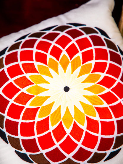 White Velvet And Multicolor Flower Embroidery Square Cushion Cover