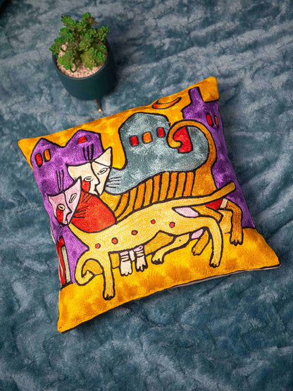 Kashmiri Hand Embroidered Multi Cotton Cushion Cover