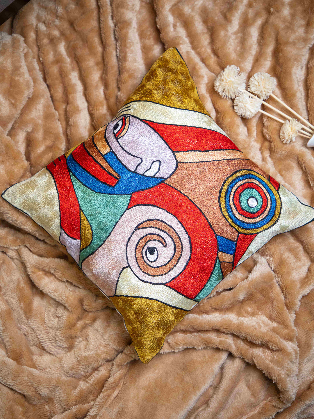 Kashmiri Hand Embroidered Multi Cotton Cushion Cover