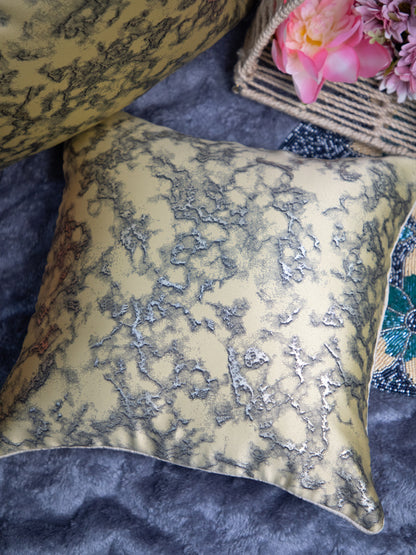 Off White Foil Printed Square Cushion Cover