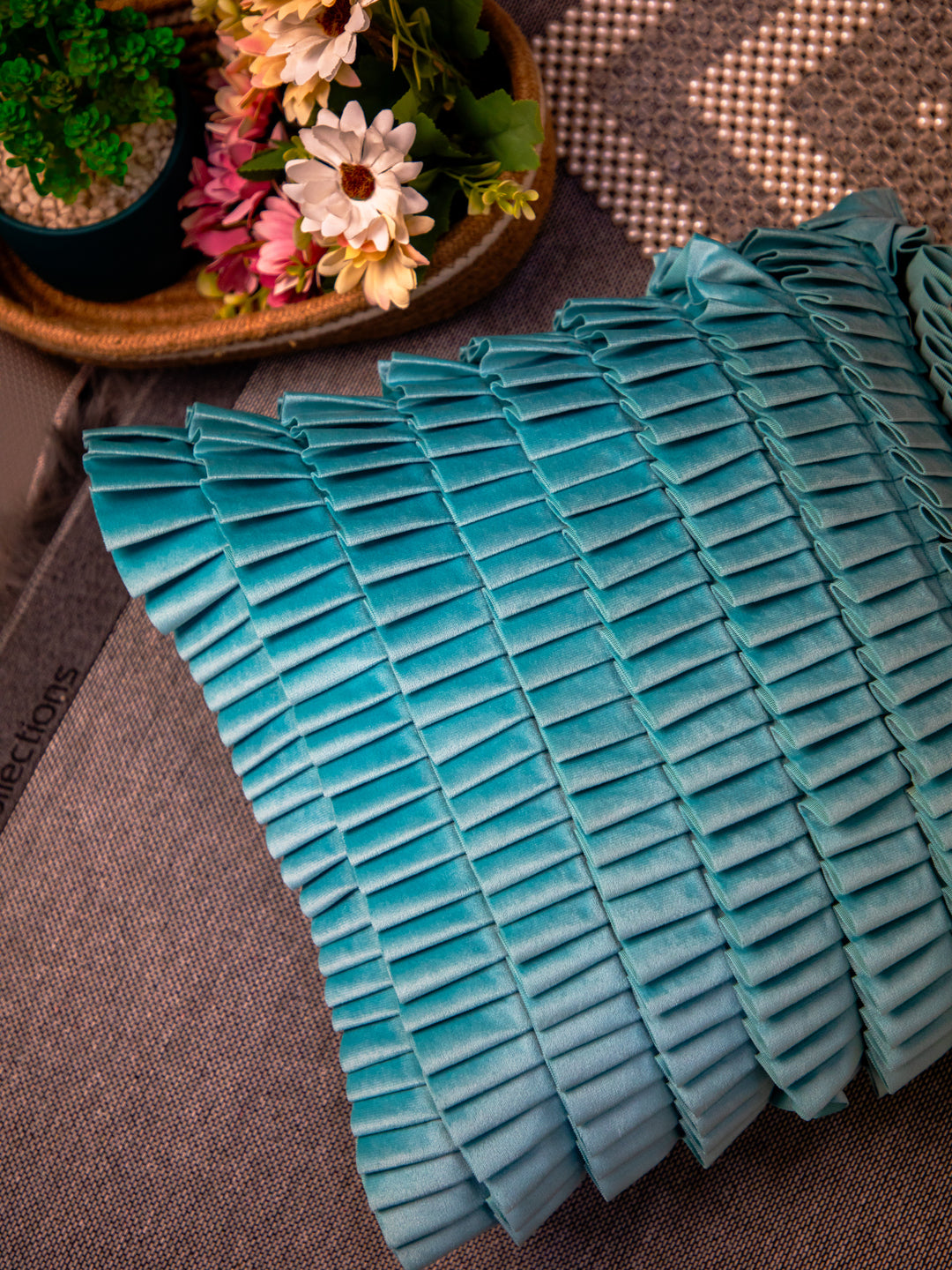 Turquoise Designer Velvet Square Cushion Cover