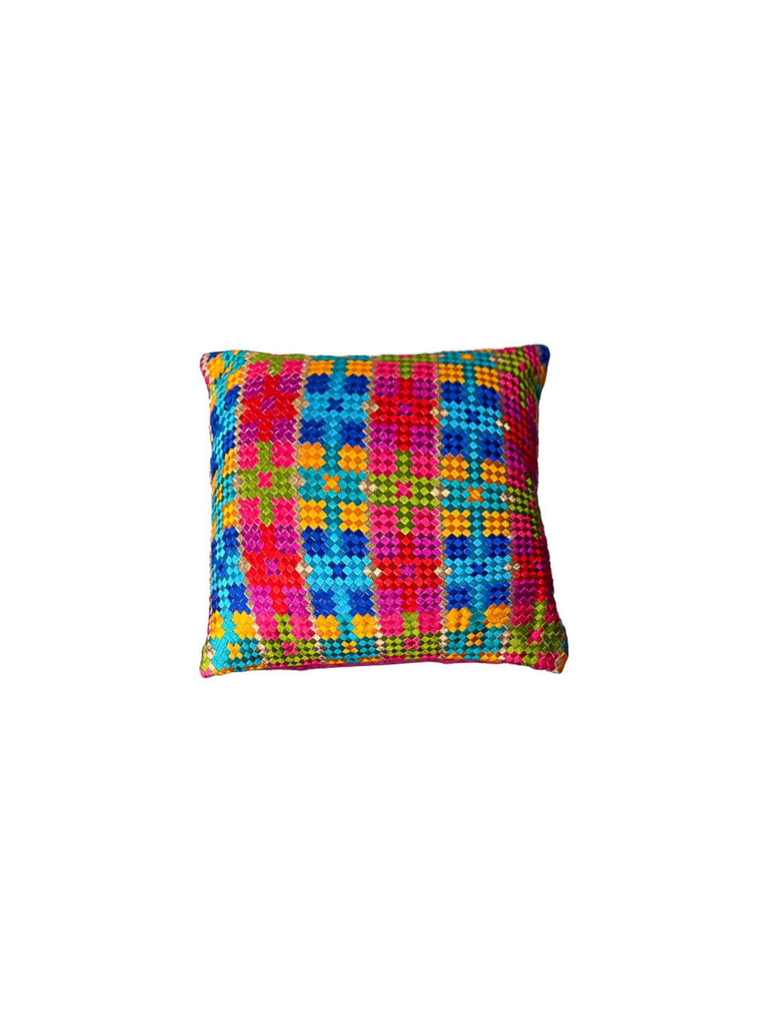 Multicolor Embroidery Thread Work Square Cushion Cover