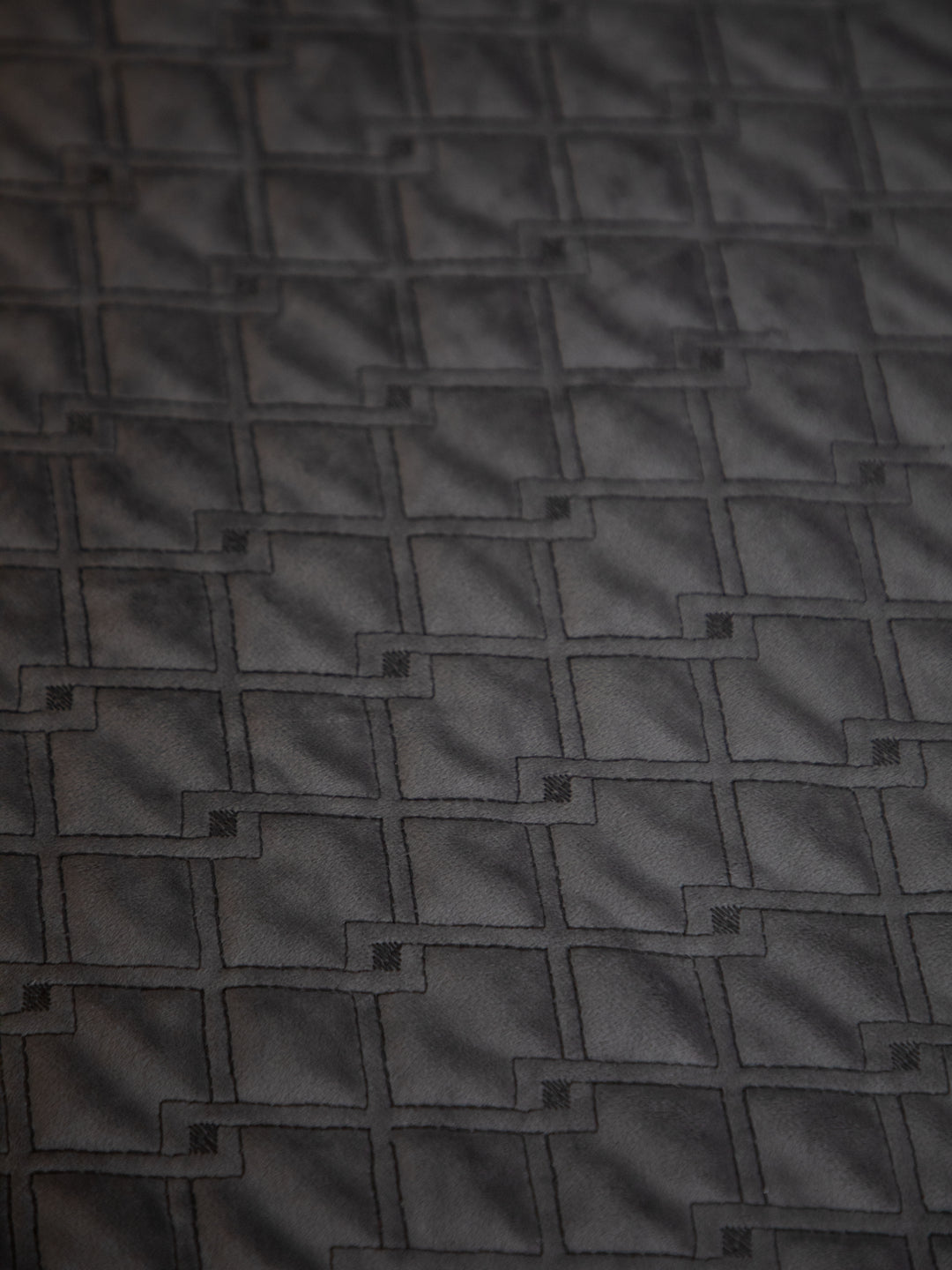 Gray Quilted Embroidered Velvet Double Bedcover With 2 Pillow Covers and 2 Cushion Covers, 1 Highlighter