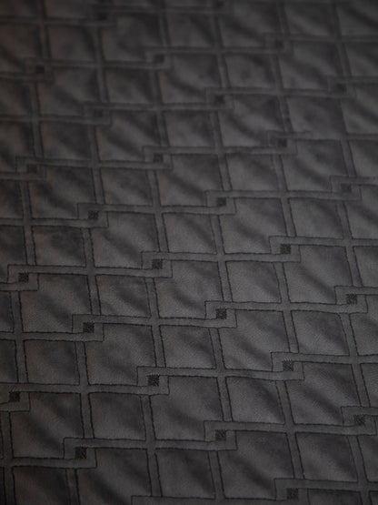 Gray Quilted Embroidered Velvet Double Bedcover With 2 Pillow Covers and 2 Cushion Covers, 1 Highlighter