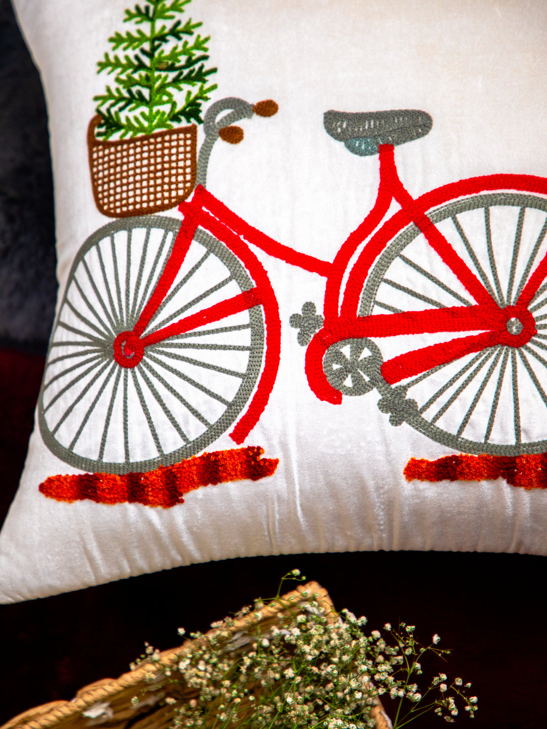 White & Multi-Color Embroidery &nbsp;Work Square Cushion Cover