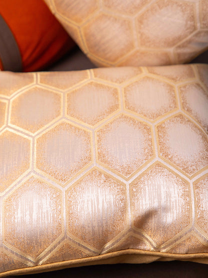 Golden Set Of 5 Printed Square Cushion Covers