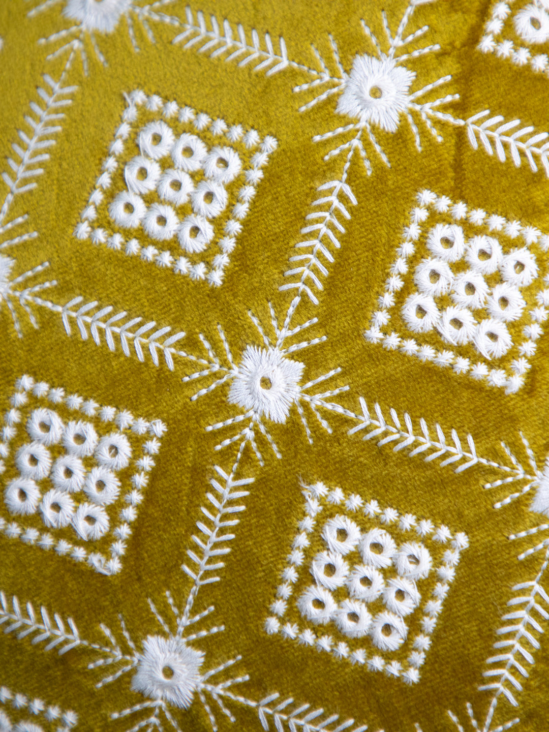 Mustard And White Square Embroidery Square Cushion Cover