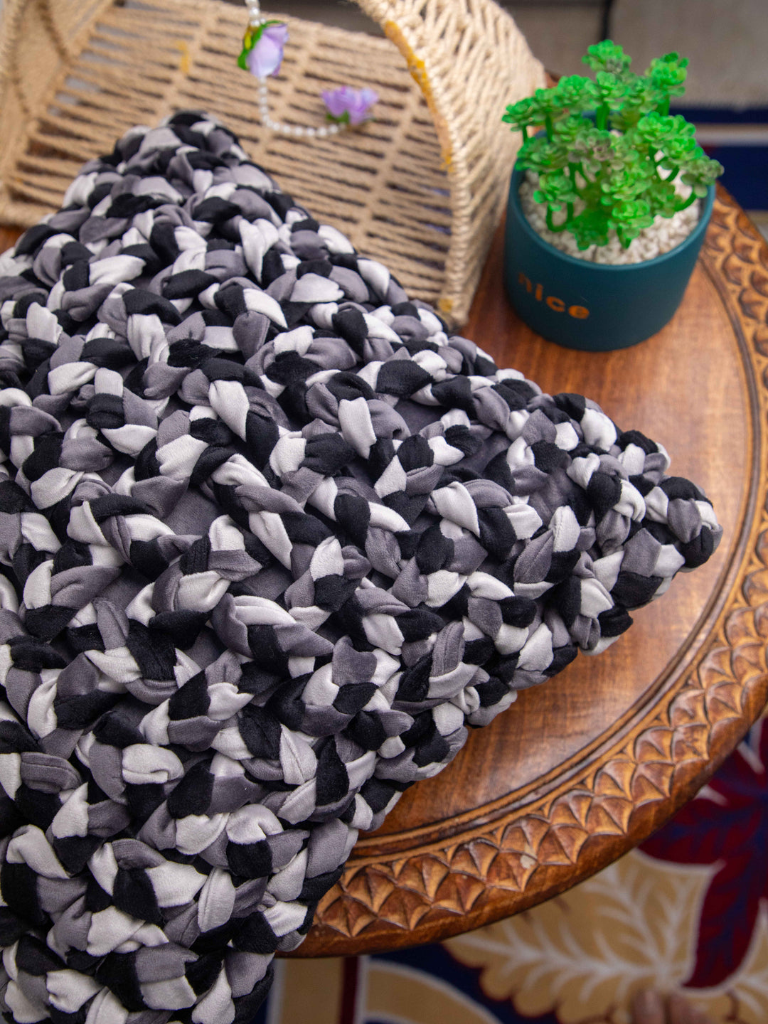 Grey Handmade  Square Cushion Cover