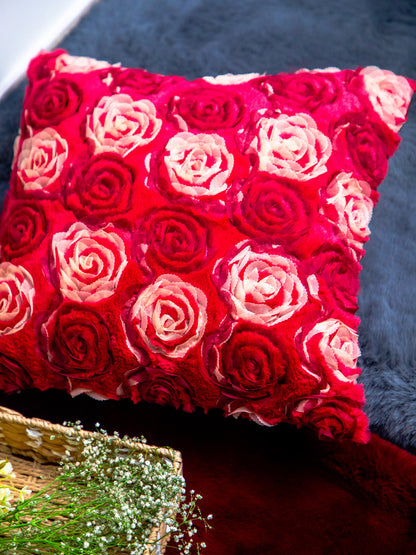 Red Patchwork Polyester Square Cushion Cover