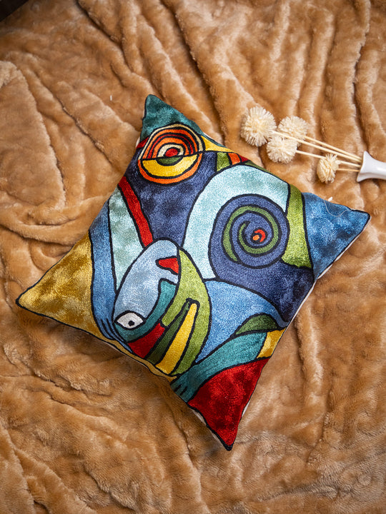 Kashmiri Hand Embroidered Multi Cotton Cushion Cover