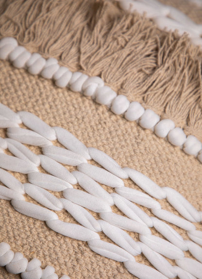 Beige And White Handloom  Square Cushion Cover