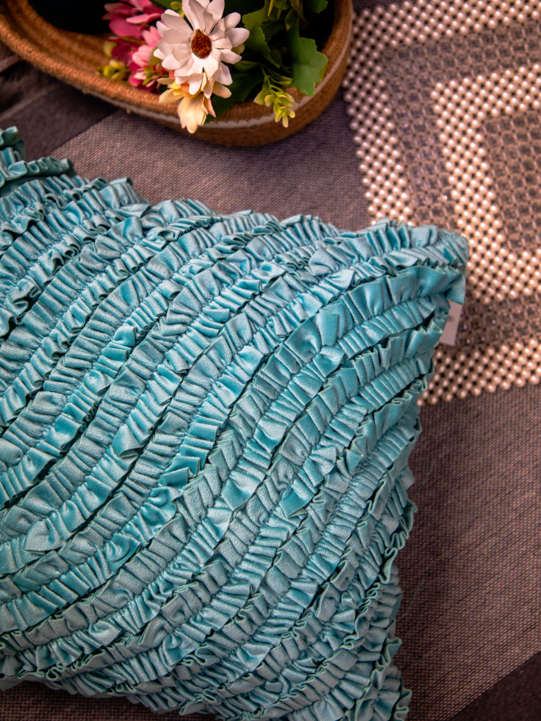 Turquoise Designer Velvet Square Cushion Cover