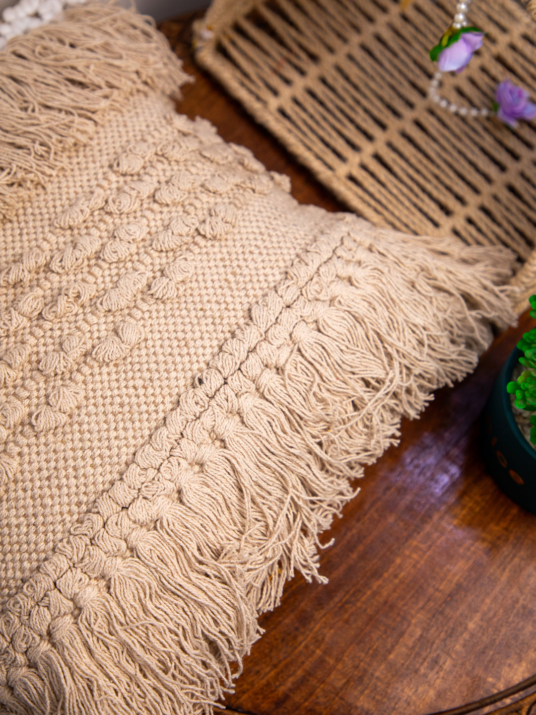 Beige Handloom &nbsp;Square Cushion Cover