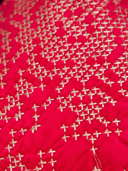 Red Velvet And Golden Embroidery Square Cushion Cover