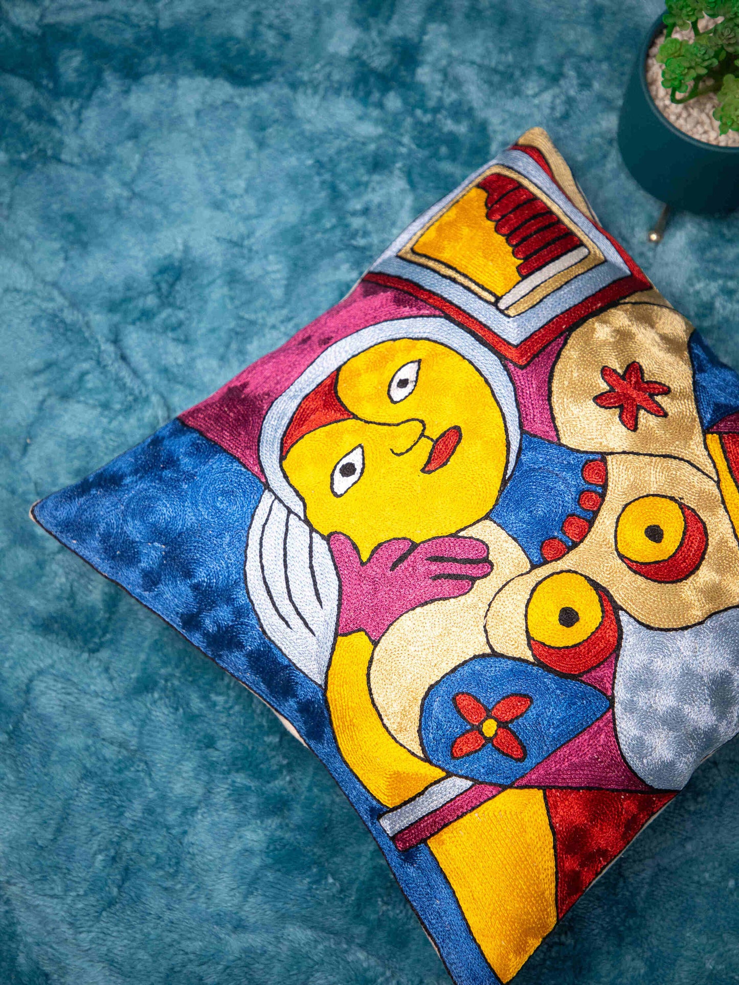 Kashmiri Hand Embroidered Multi Cotton Cushion Cover