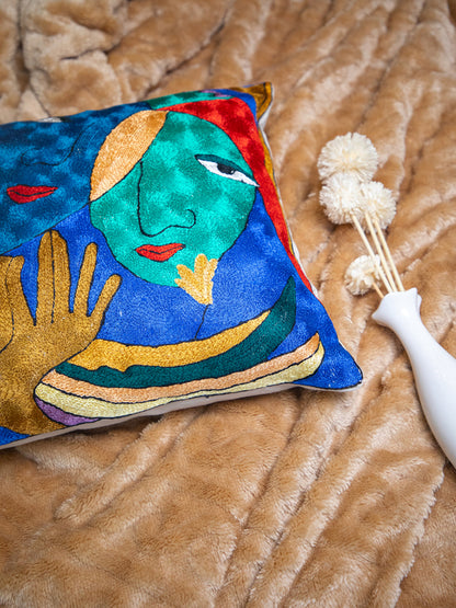 Kashmiri Hand Embroidered Multi Cotton Cushion Cover