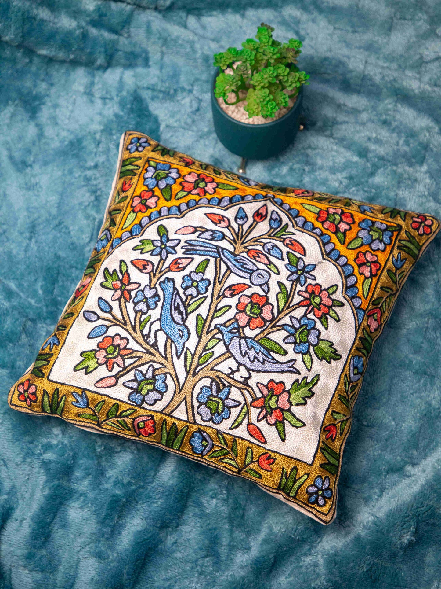 Kashmiri Hand Embroidered Multi Cotton Cushion Cover
