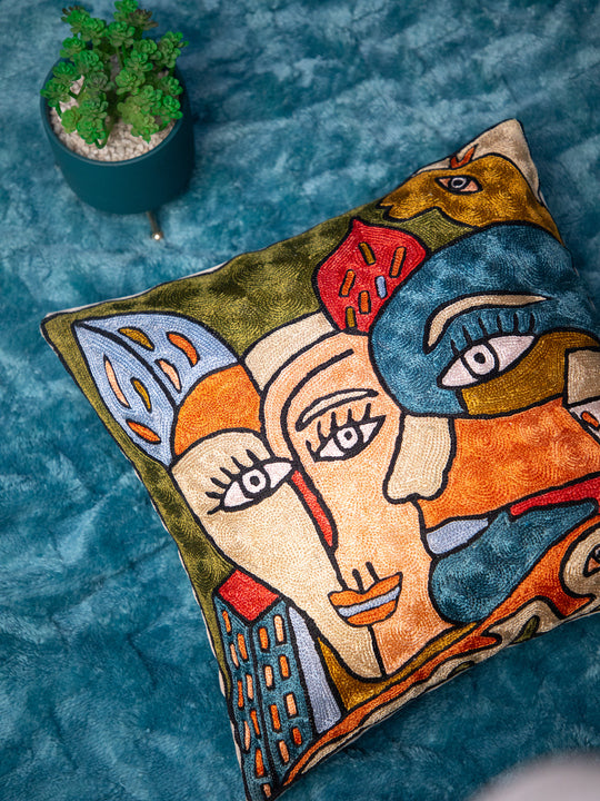 Kashmiri Hand Embroidered Multi Cotton Cushion Cover