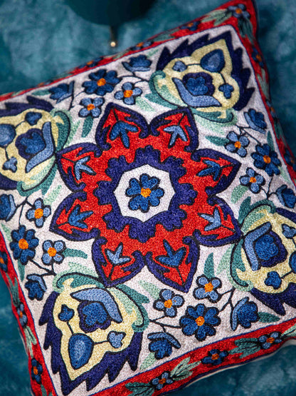 Kashmiri Hand Embroidered Multi Cotton Cushion Cover