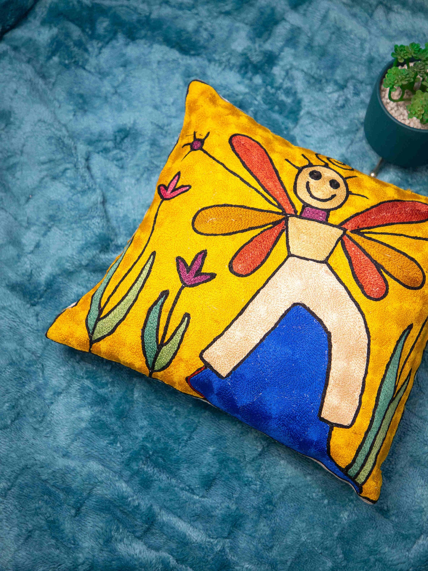 Kashmiri Hand Embroidered Multi Cotton Cushion Cover